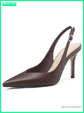 Slingback Heels Pointed Toe Stiletto Pumps Faux Leather Work Dress Shoes